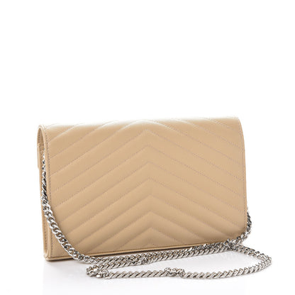Saint Laurent Grain De Poudre Matelasse Chevron Monogram Chain Wallet Nude Powder 3 of 8