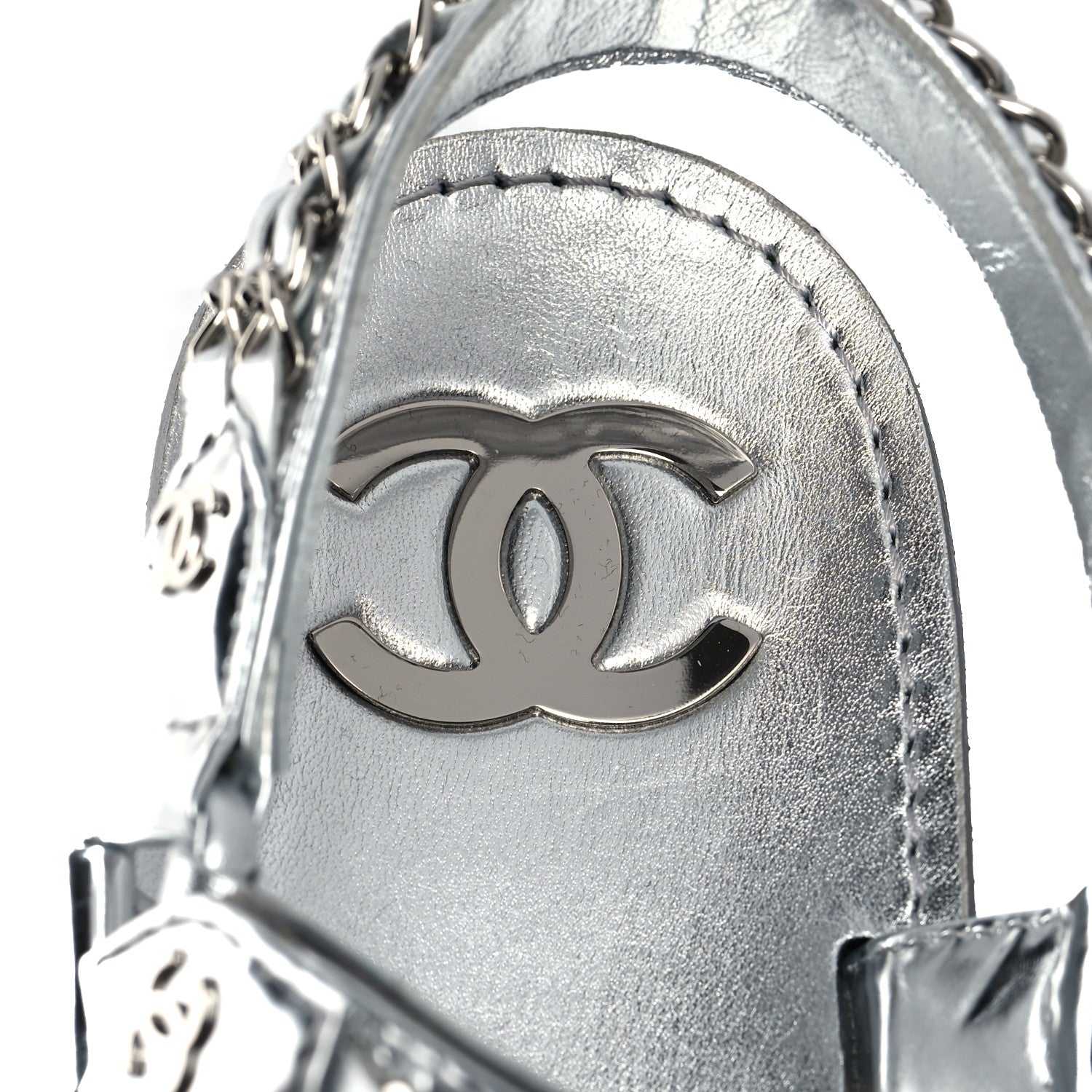 Chanel Metallic Calfskin Chain Flat Sandals 38 Silver 7 of 8