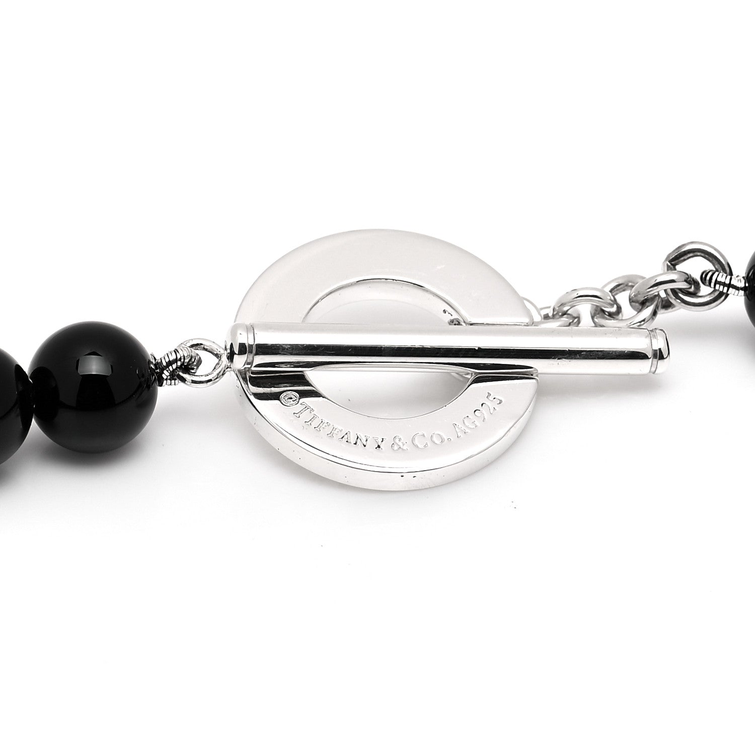 Tiffany Sterling Silver Black Onyx Bead Toggle Necklace 5 of 6
