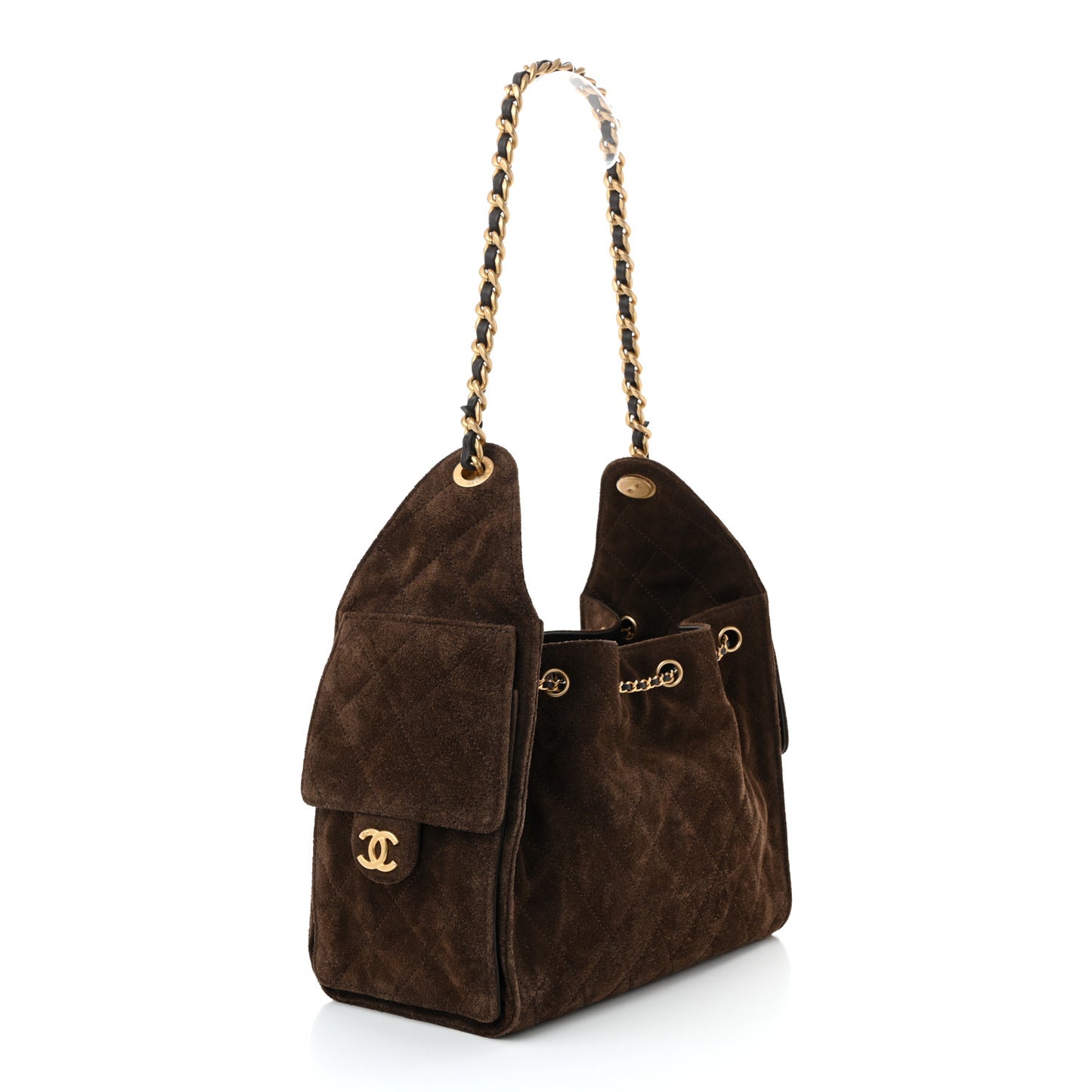 Suede Quilted Small Chanel 25 Handbag Dark Brown