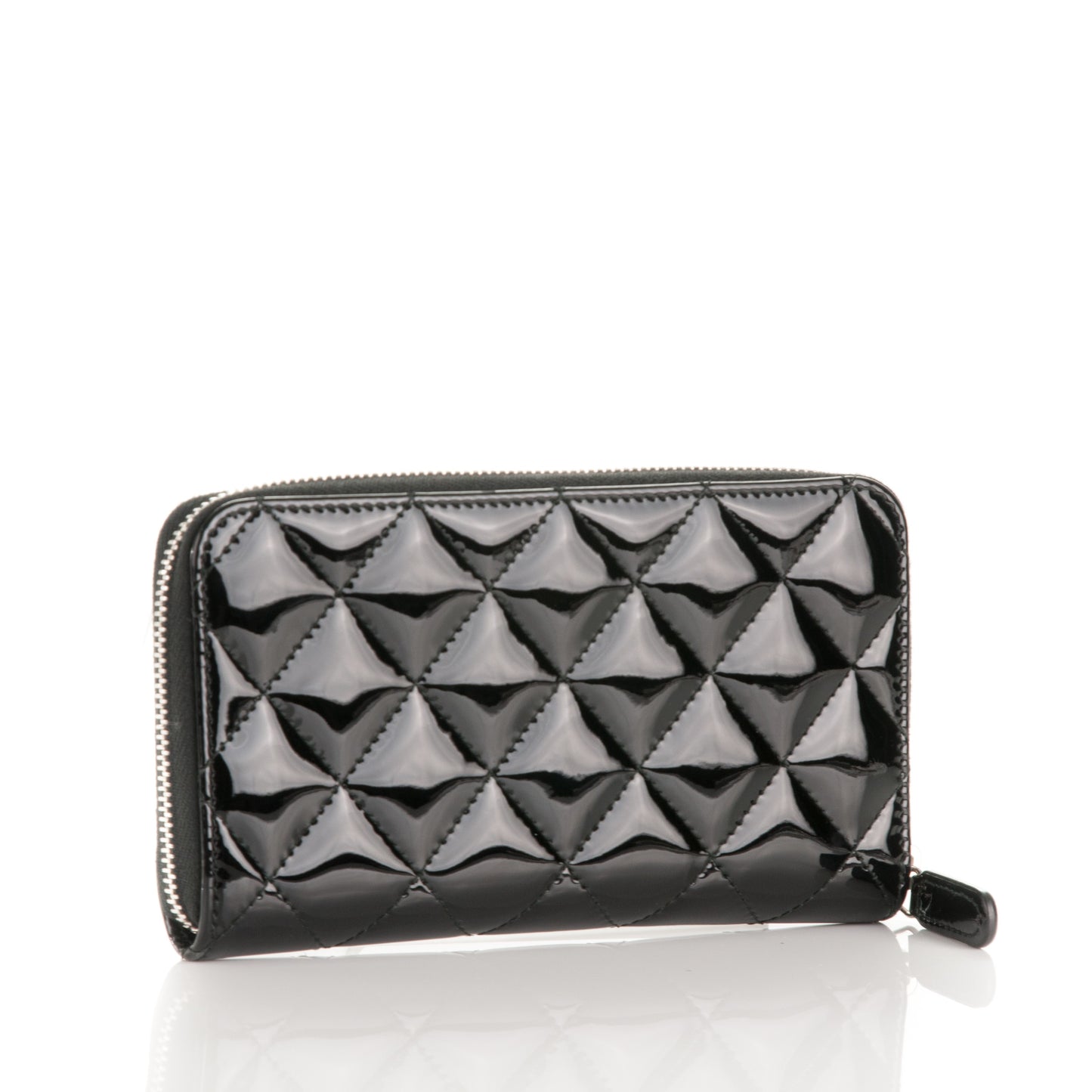 Patent Quilted Small Zip Around Wallet Black
