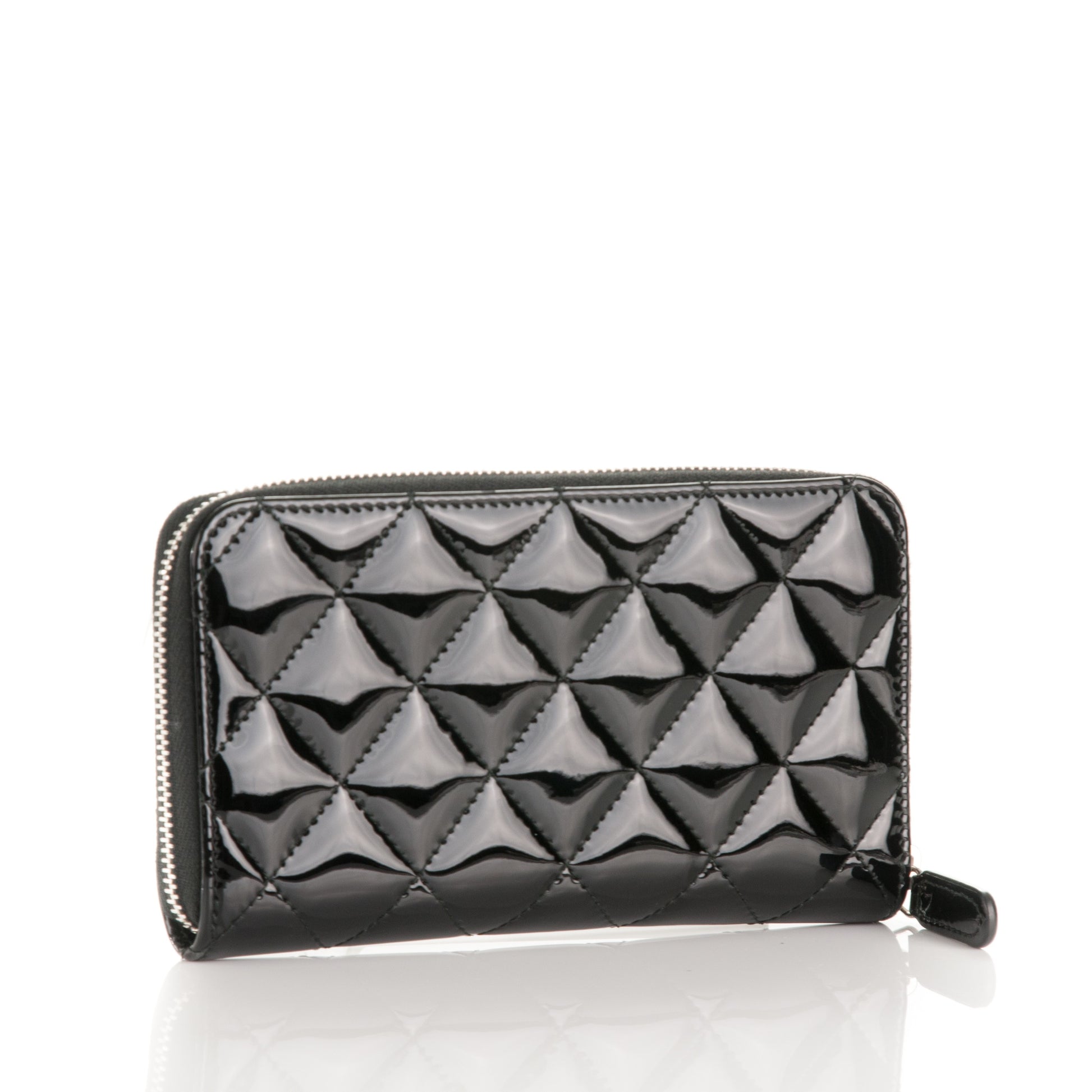 Chanel Patent Quilted Small Zip Around Wallet Black 3 of 8