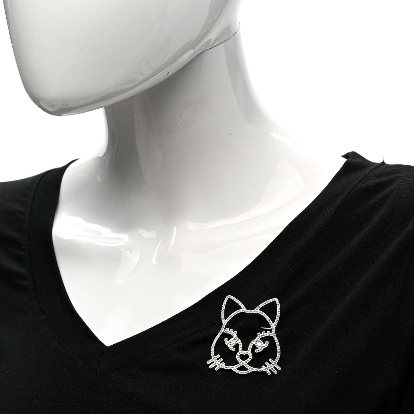 Strass Crystal Emoji Choupette Cat Brooch Silver