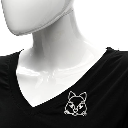 Chanel Strass Crystal Emoji Choupette Cat Brooch Silver 2 of 6