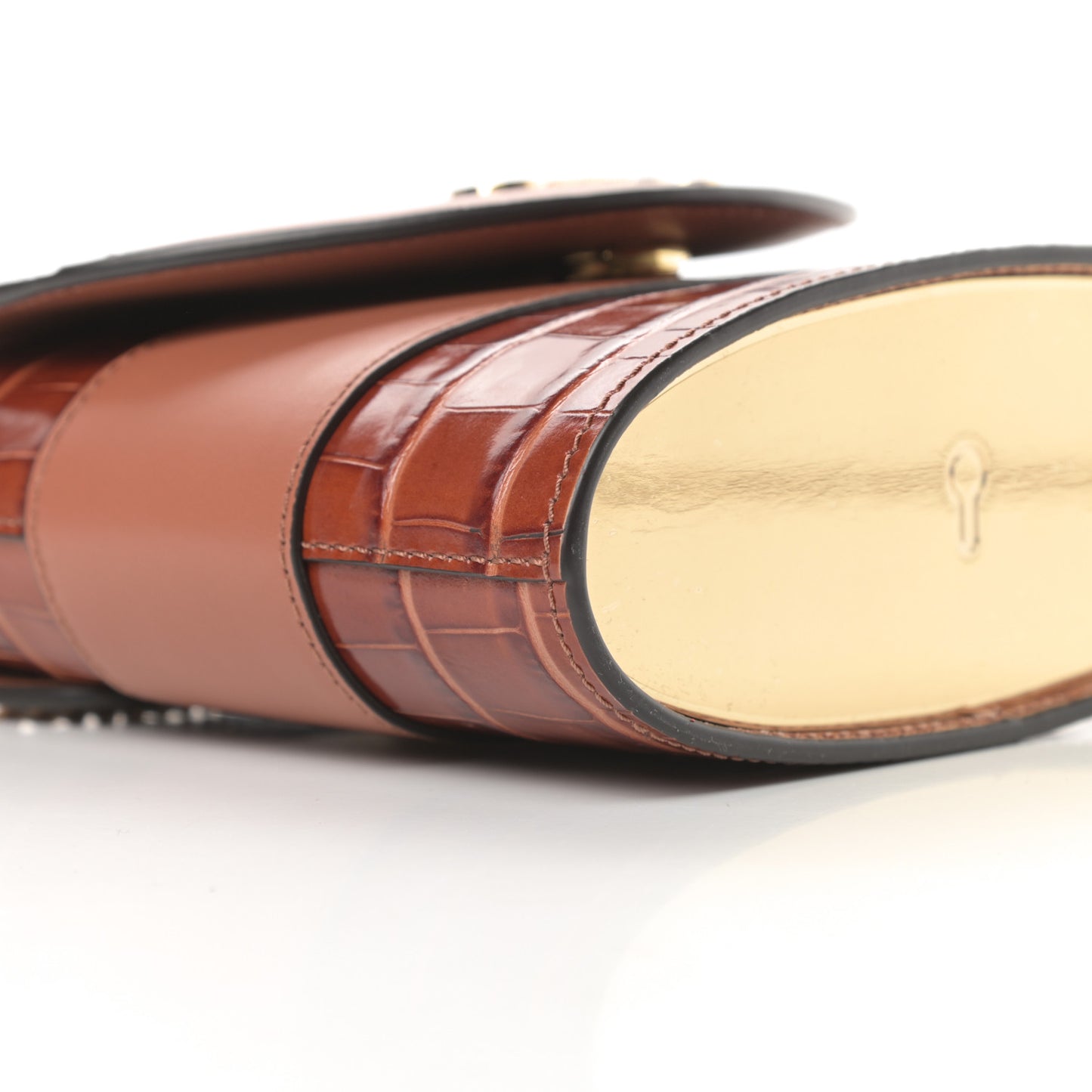 Calfskin Crocodile Embossed Small Aby Lock Chestnut Brown