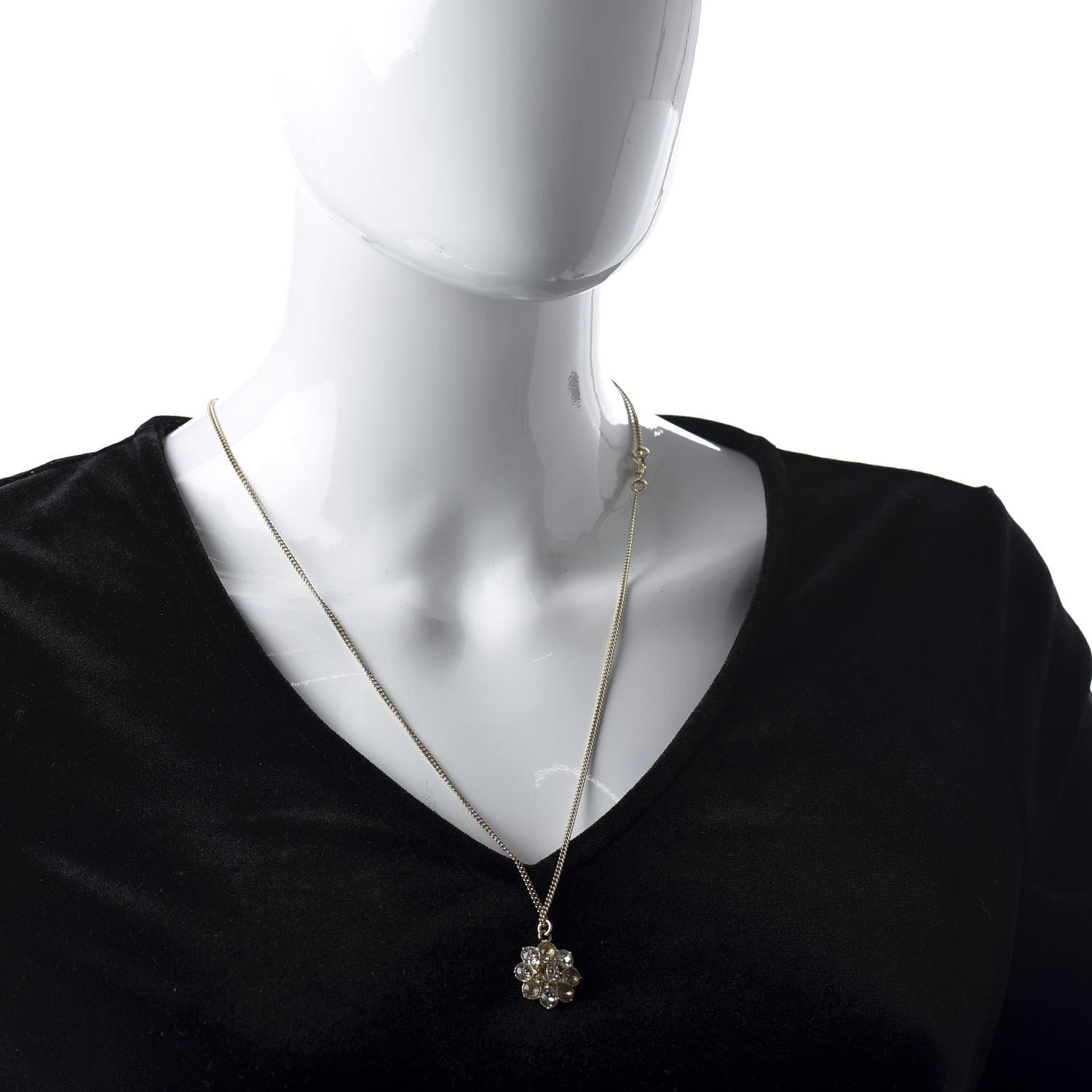 Chanel Crystal CC Flower Pendant Necklace Gold 2 of 7