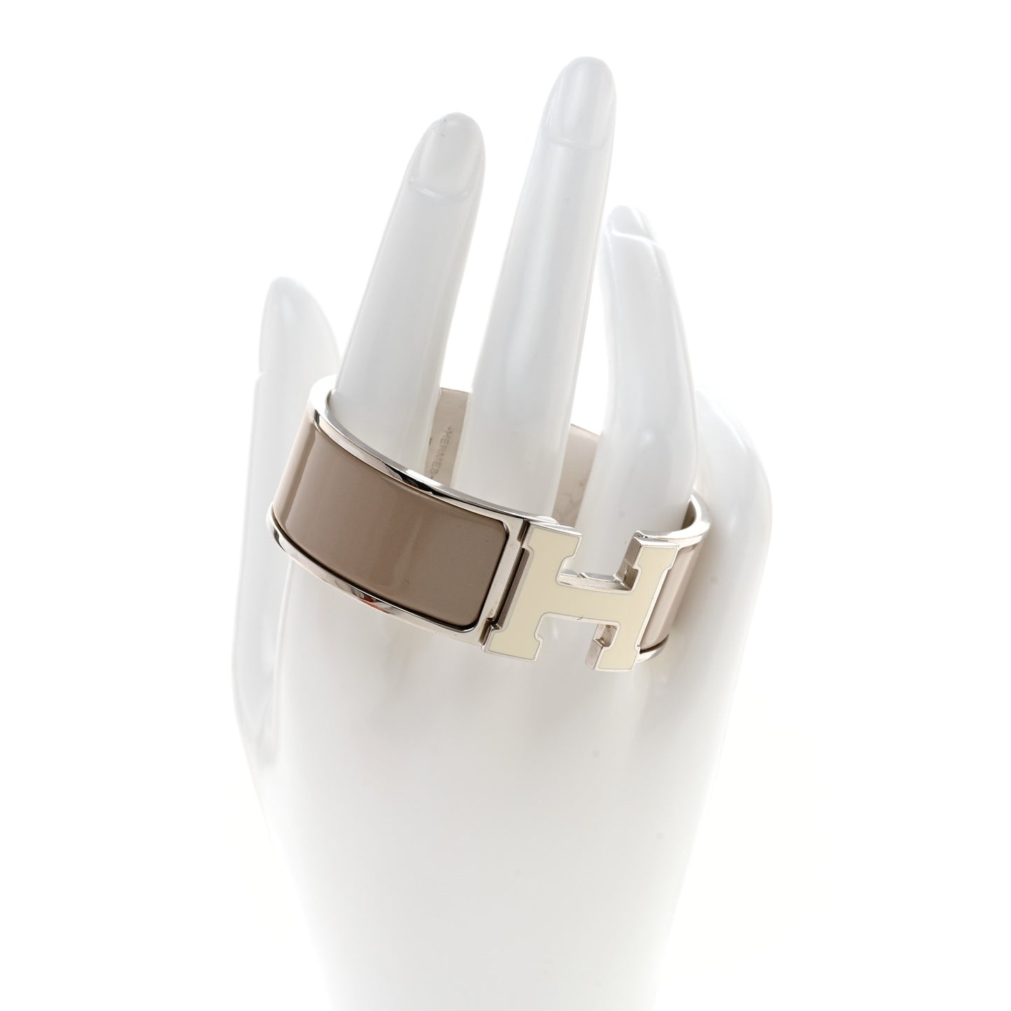 Enamel Wide Clic Clac H Bracelet GM Blanc Marron Glace