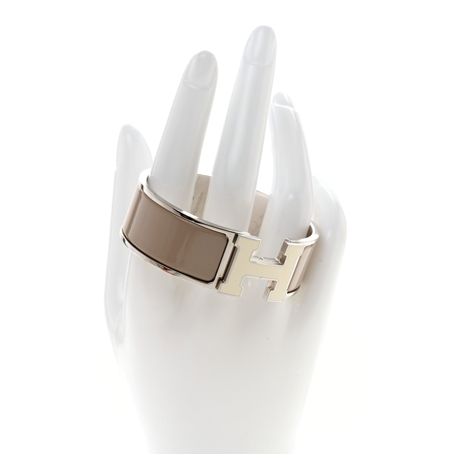 Hermes Enamel Wide Clic Clac H Bracelet GM Blanc Marron Glace 2 of 5