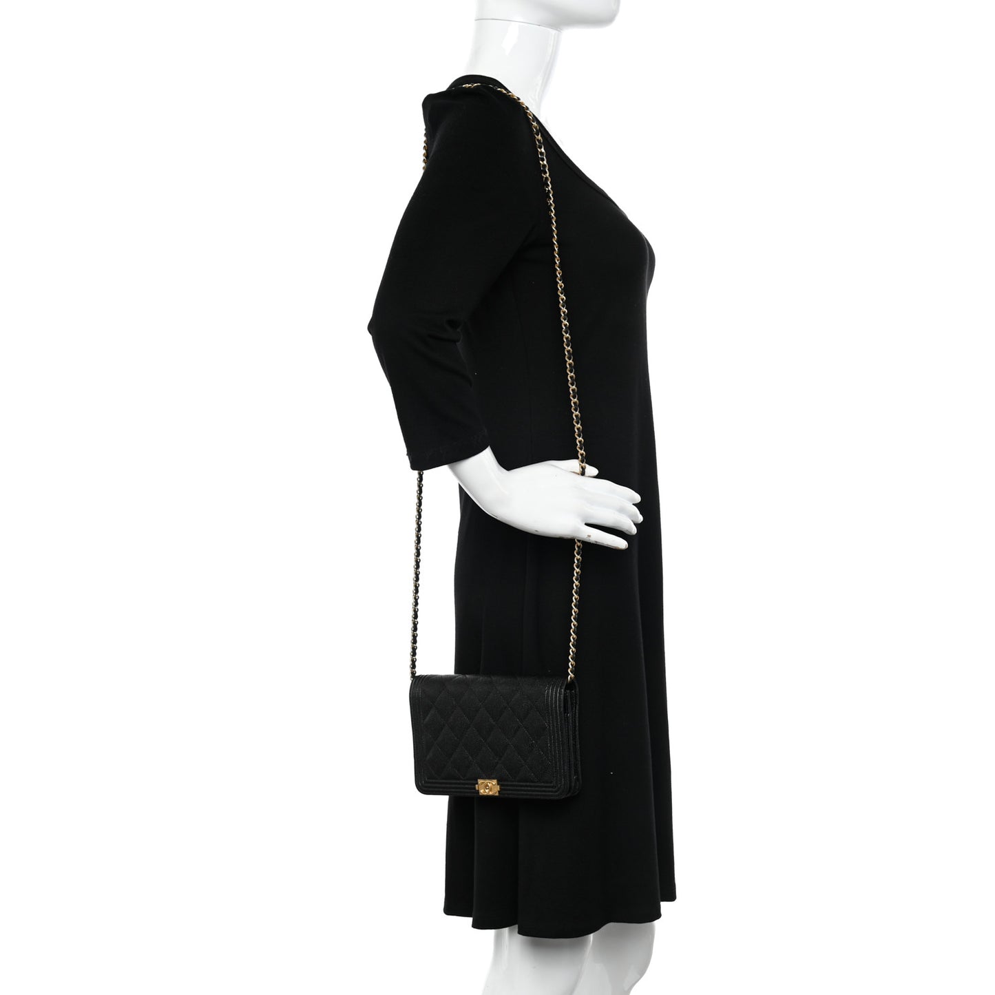 Caviar Quilted Boy Wallet On Chain WOC Black