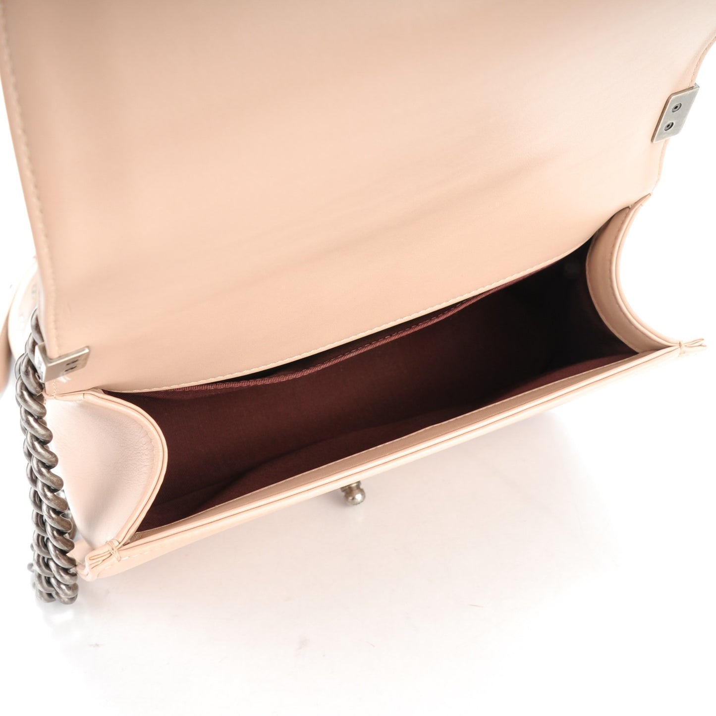 Calfskin Chevron Medium Boy Flap Light Beige