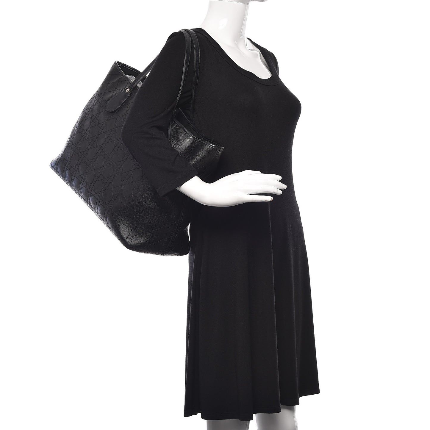 Coated Canvas Cannage Large Panarea Shopping Tote Black