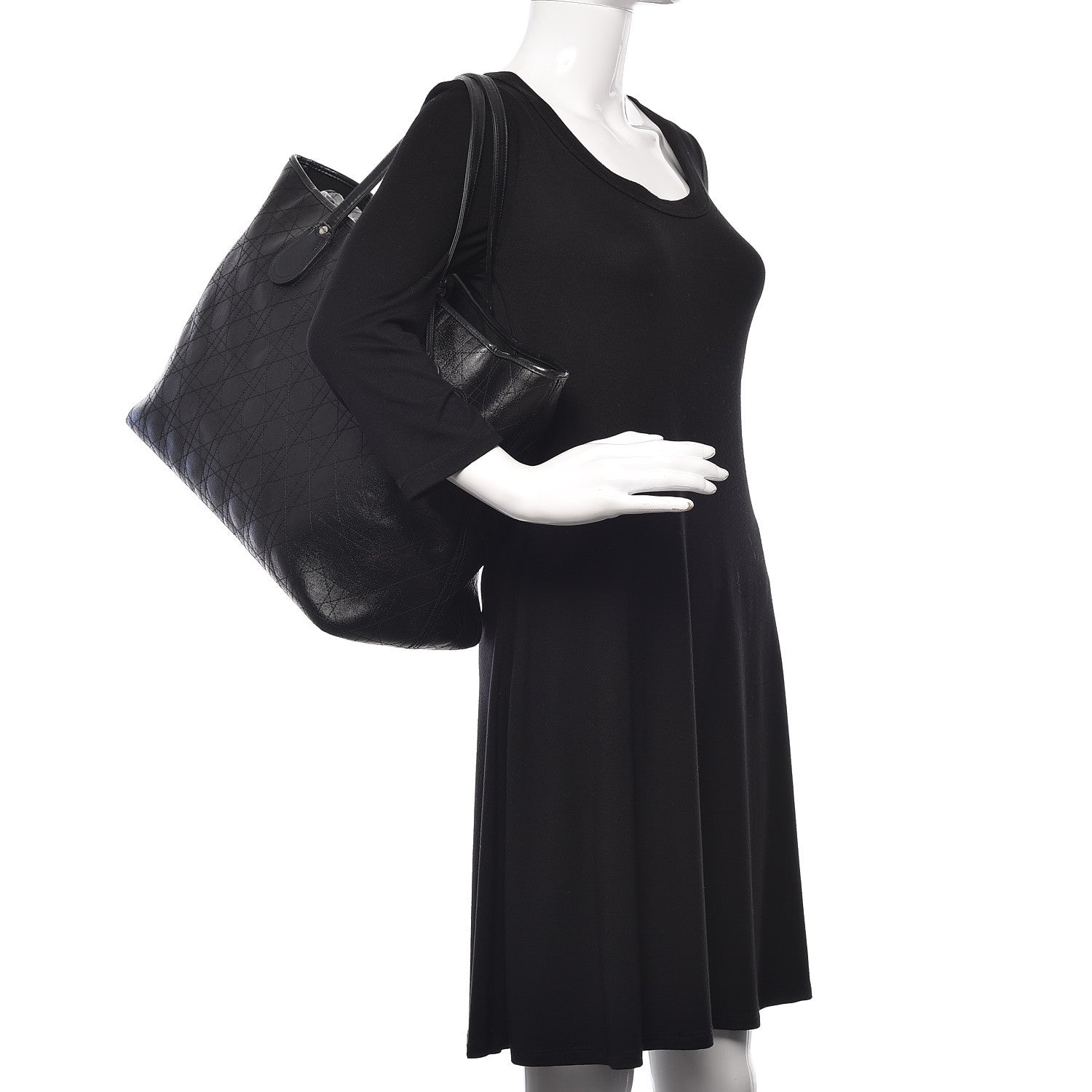 Christian Dior Coated Canvas Cannage Large Panarea Shopping Tote Black 2 of 17