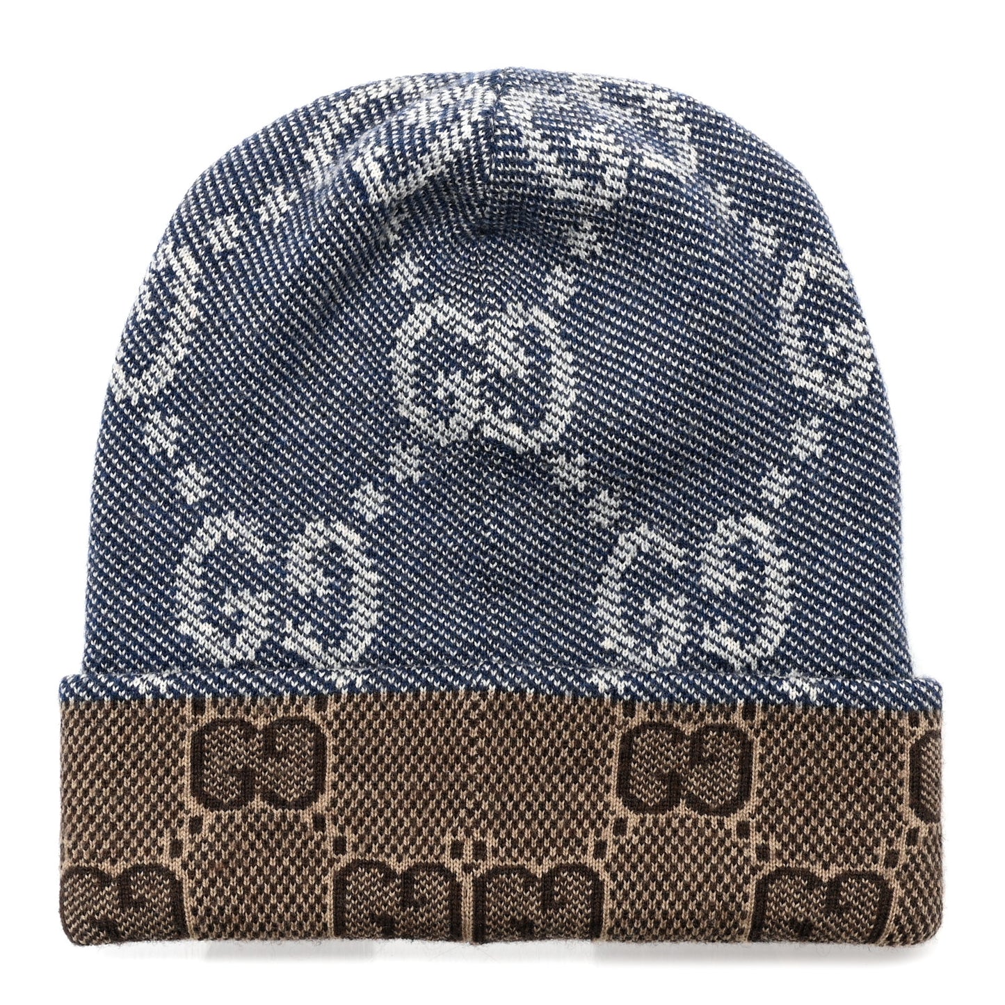 Wool Monogram Doubly G Beanie Hat M Blue Brown