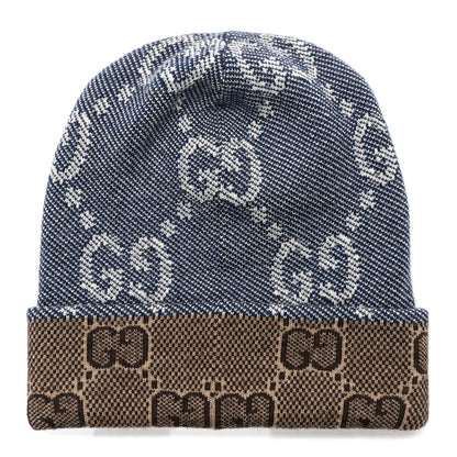 Gucci Wool Monogram Doubly G Beanie Hat M Blue Brown 3 of 5