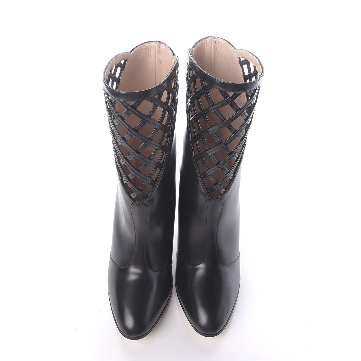 Plume Calfskin Damir Lattice Cutout Boots 35.5 Black