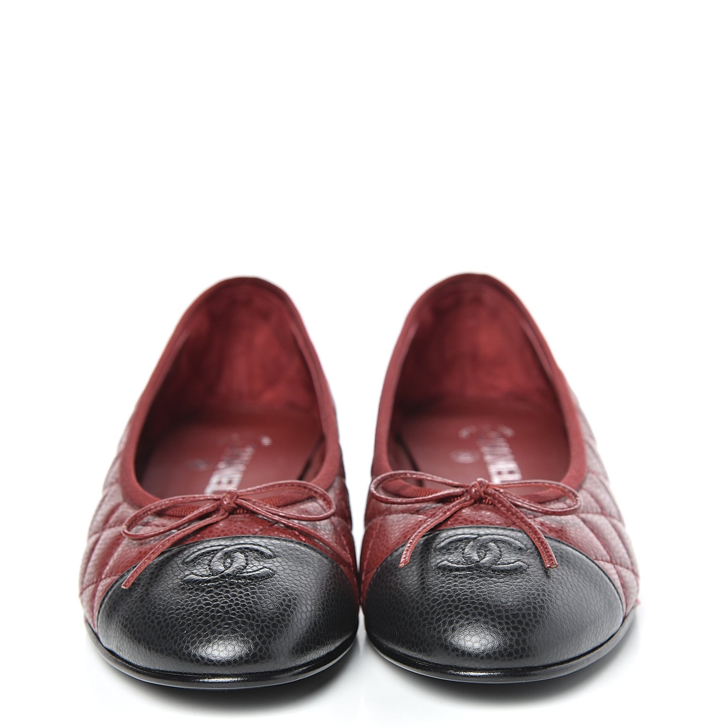 Caviar Quilted CC Cap Toe Ballerina Flats 41 Black Red