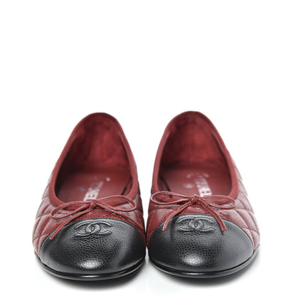 Chanel Caviar Quilted CC Cap Toe Ballerina Flats 41 Black Red 2 of 10