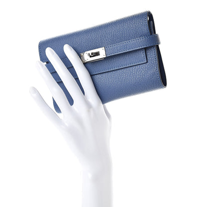 Hermes Chevre Mysore Medium Kelly Wallet Bleu Agate 2 of 8