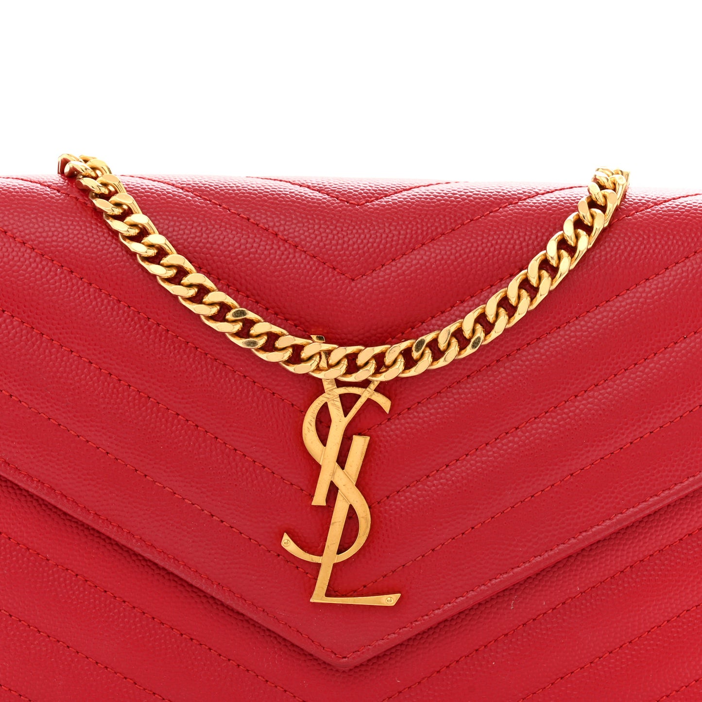 Grain De Poudre Matelasse Chevron Monogram Chain Wallet New Red