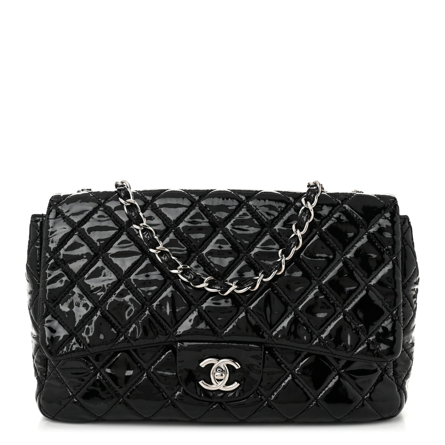 Patent Quilted Jumbo Single Flap Black