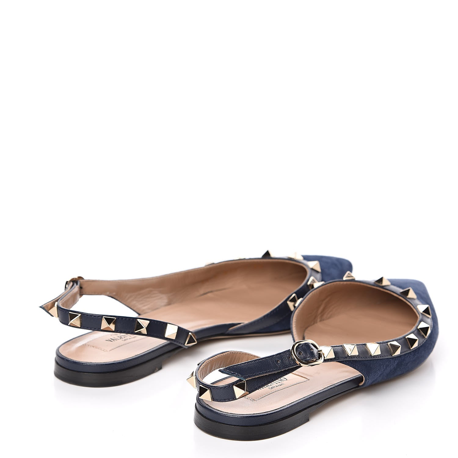 Valentino Garavani Suede Nappa Rockstud Slingback Flats 36 Marine 4 of 9