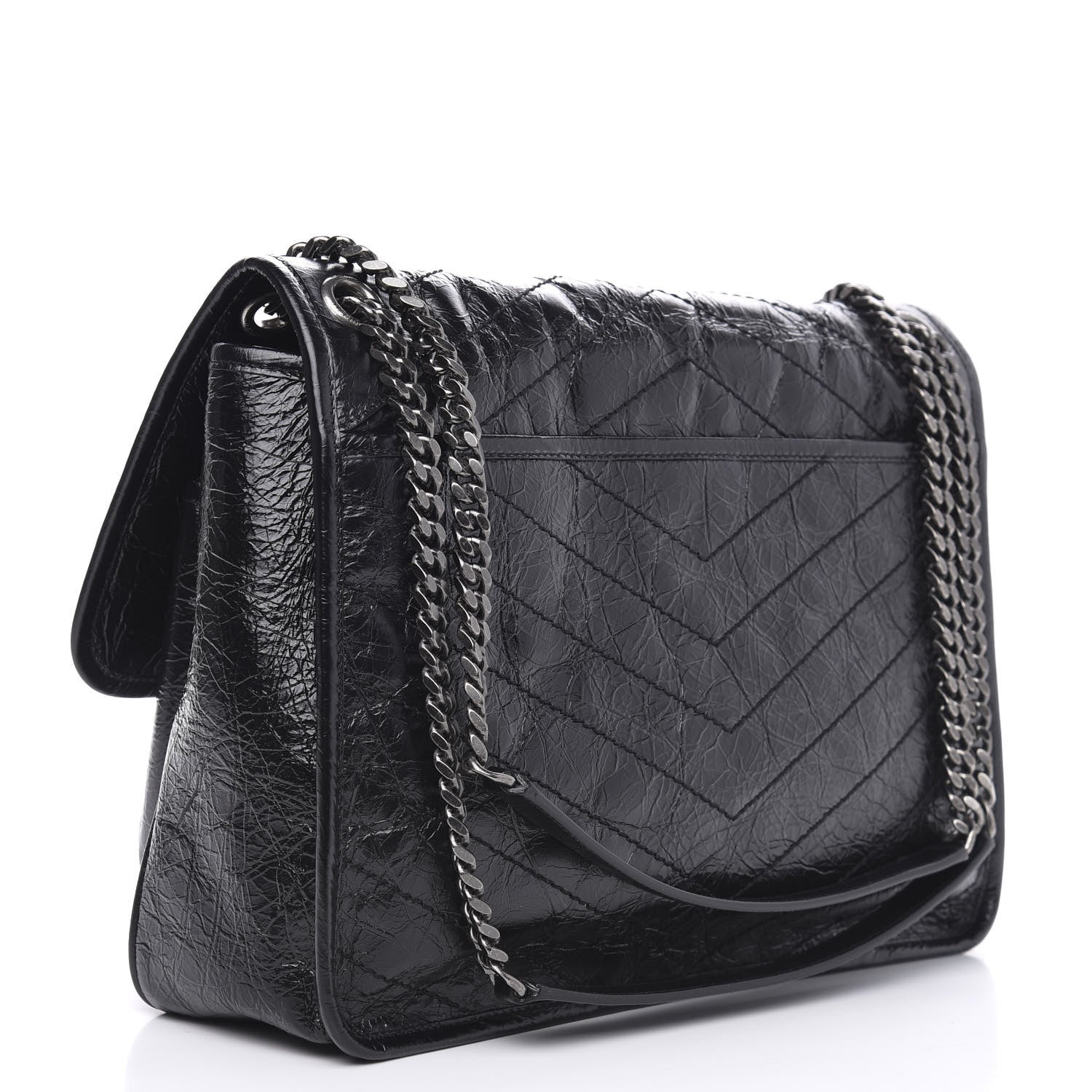 Saint Laurent Crinkled Calfskin Matelasse Monogram Large Niki Chain Satchel Black 3 of 11