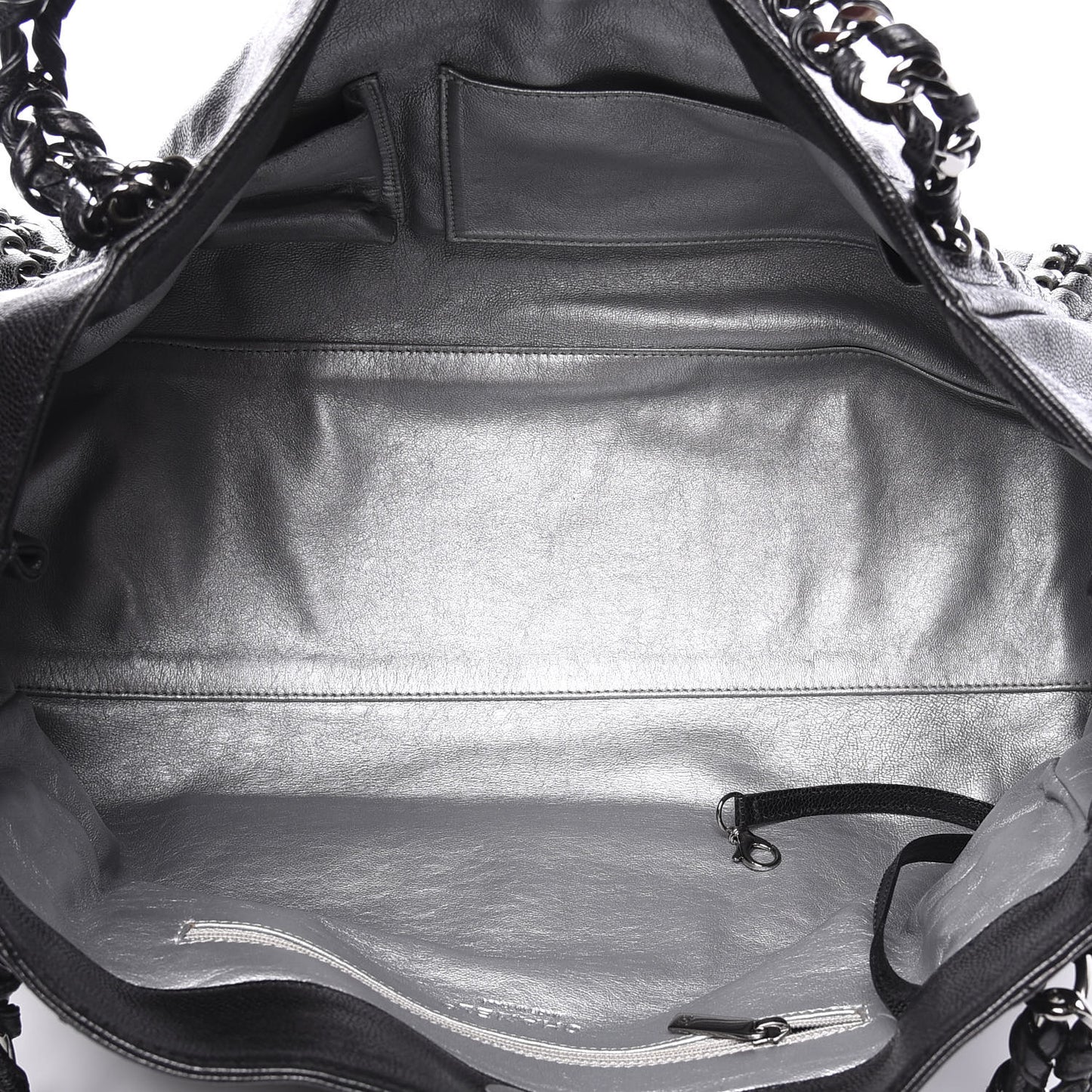 Glazed Caviar East West Modern Chain Tote Black