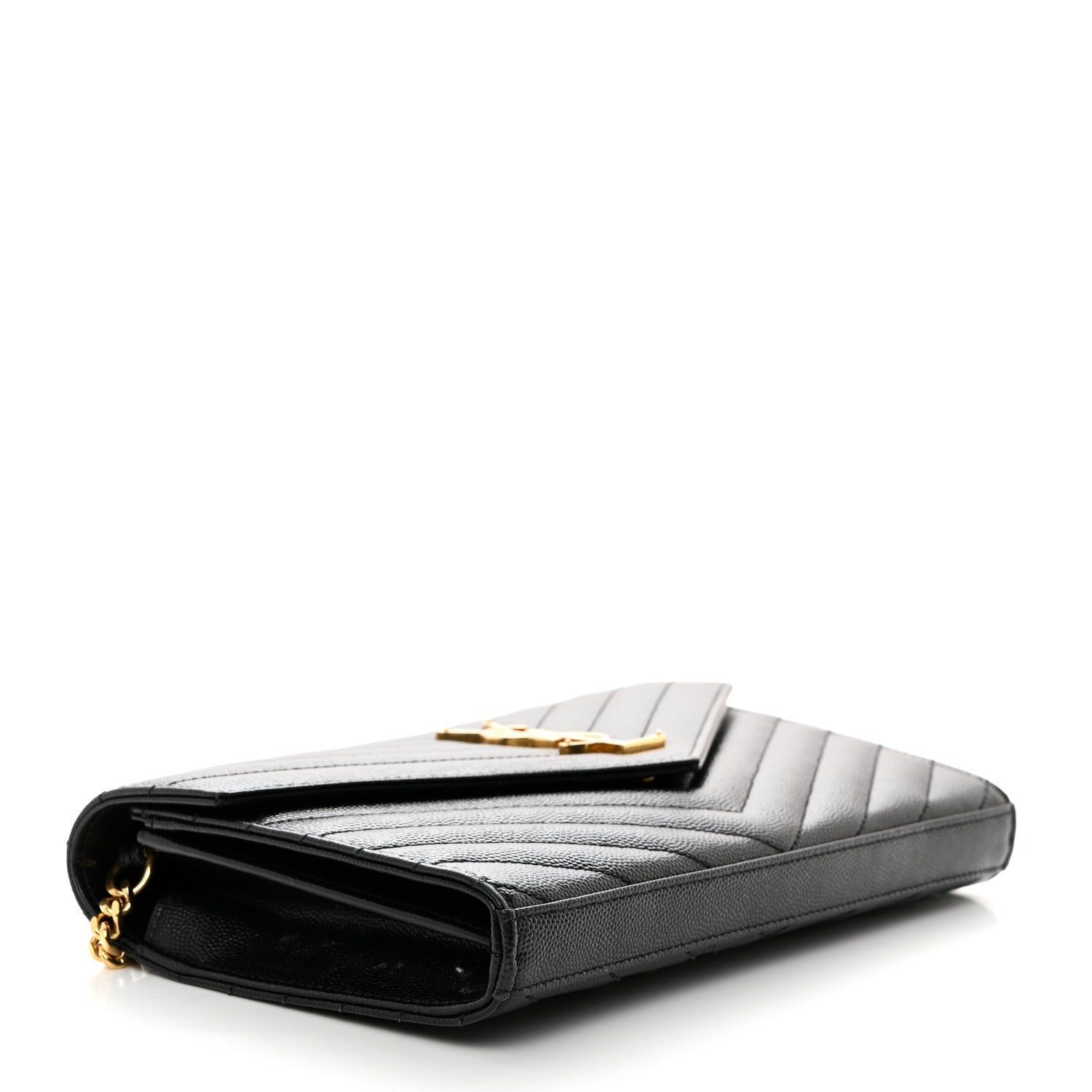 Saint Laurent Grain De Poudre Matelasse Chevron Monogram Chain Wallet Black 4 of 10