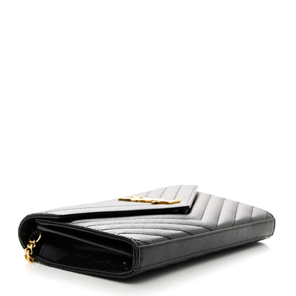 Saint Laurent Grain De Poudre Matelasse Chevron Monogram Chain Wallet Black 4 of 10