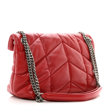 Saint Laurent Lambskin Quilted Small Loulou Puffer Monogram Chain Satchel Red 3 of 11