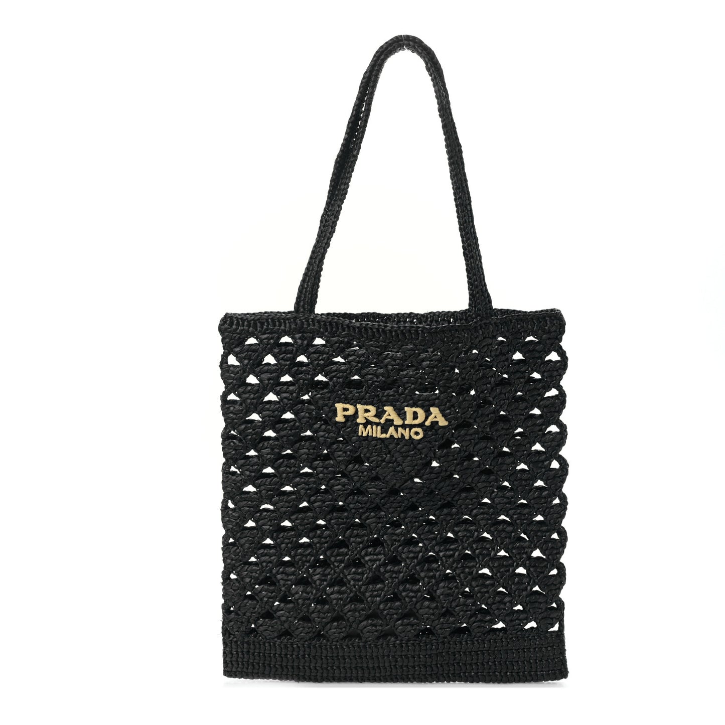 Yarn Raffia Effect Embroidered Logo Tote Black