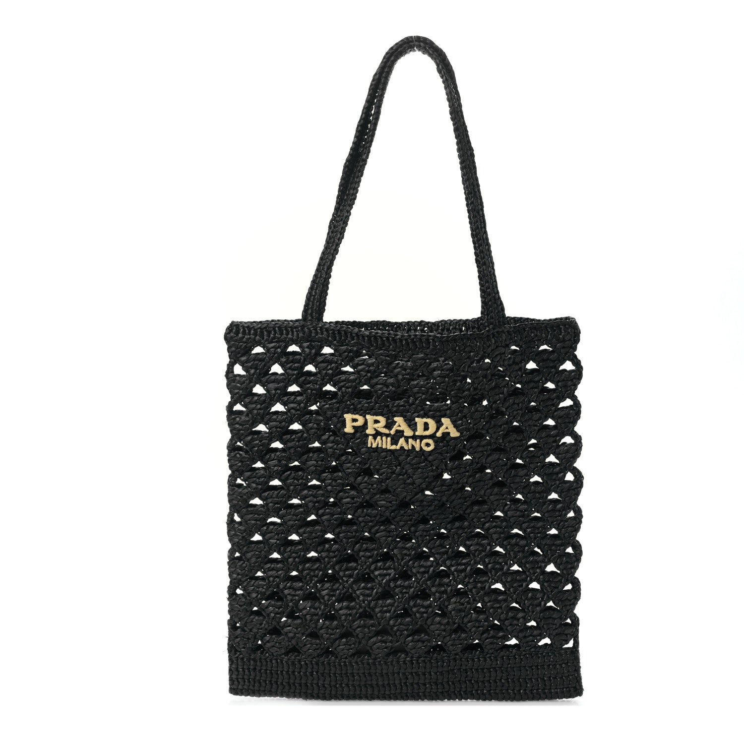 Prada Yarn Raffia Effect Embroidered Logo Tote Black 1 of 8