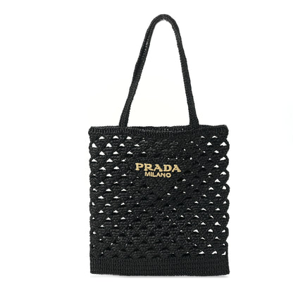 Prada Yarn Raffia Effect Embroidered Logo Tote Black 1 of 8