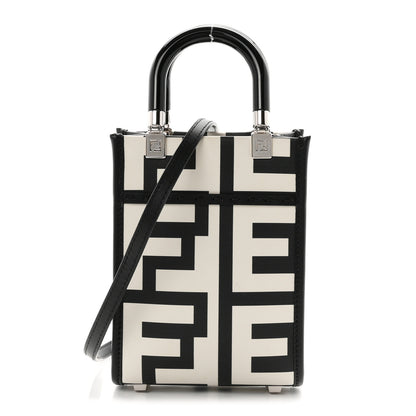 Fendi X MARC JACOBS Vitello King Plexiglass Logo Print Mini Fendi Sunshine Shopper Tote Black White 1 of 9