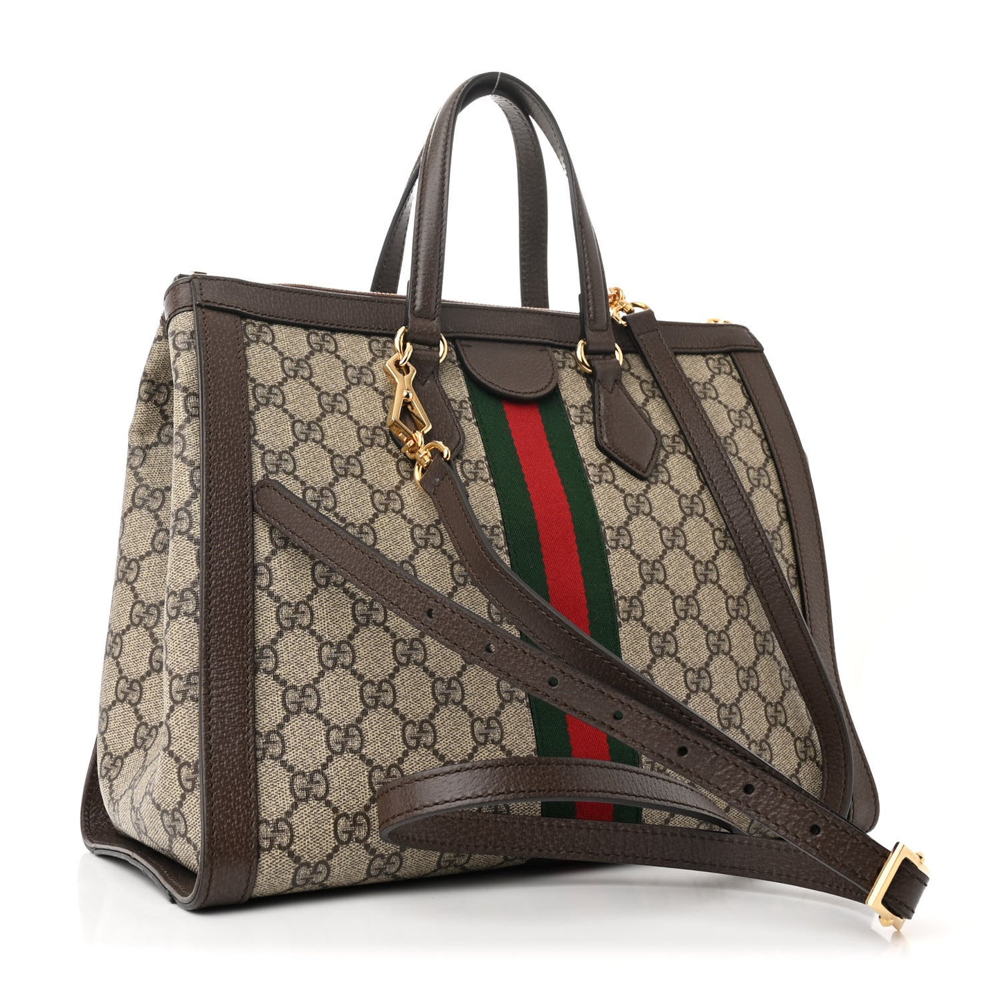 GG Supreme Monogram Web Medium Ophidia Tote Bag Brown