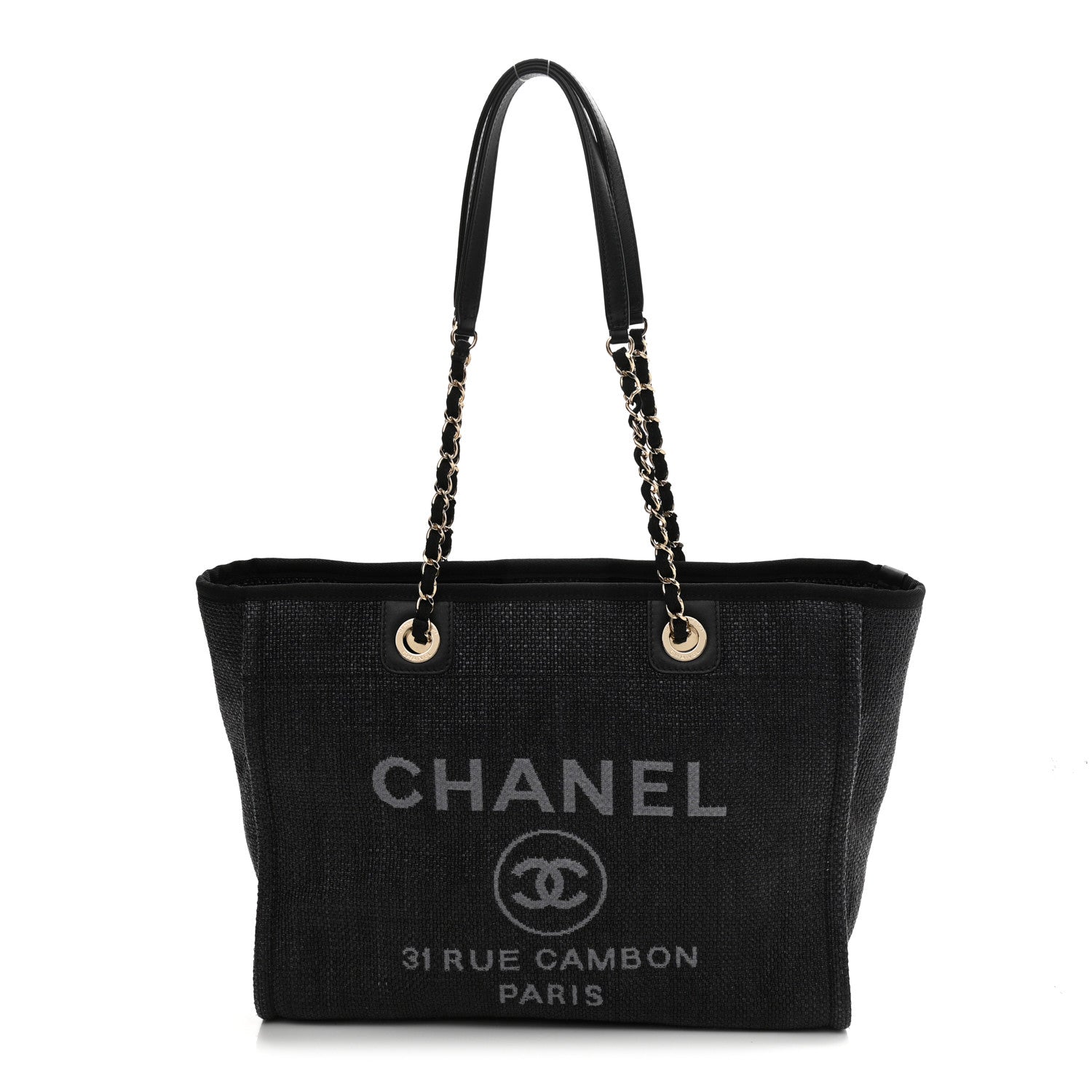 Chanel Woven Straw Raffia Small Deauville Tote Black 1 of 9