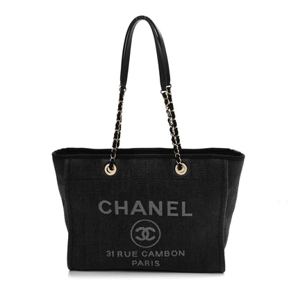 Chanel Woven Straw Raffia Small Deauville Tote Black 1 of 9