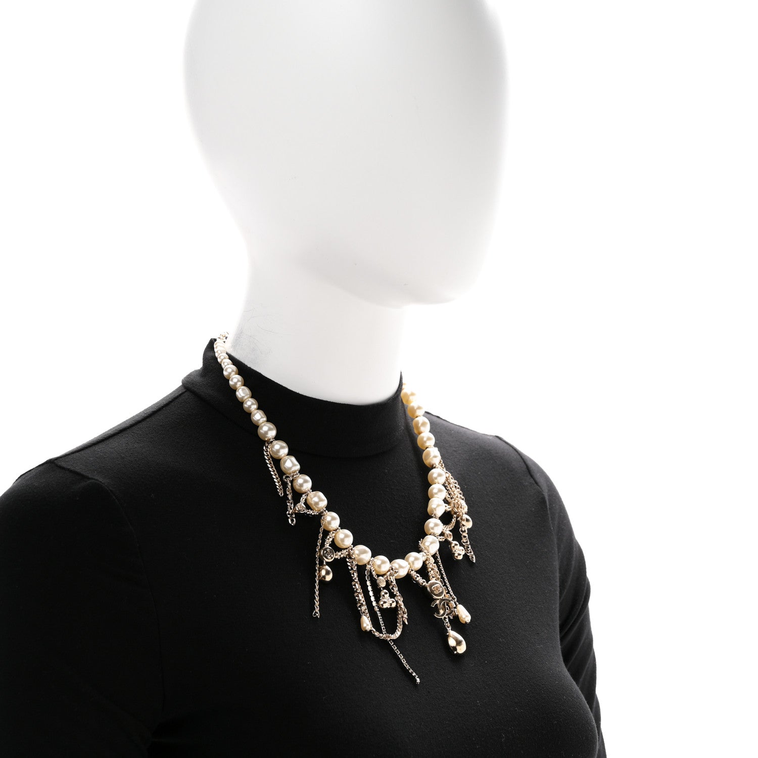 Chanel Pearl Crystal CC Dangle Short Necklace Gold 2 of 6