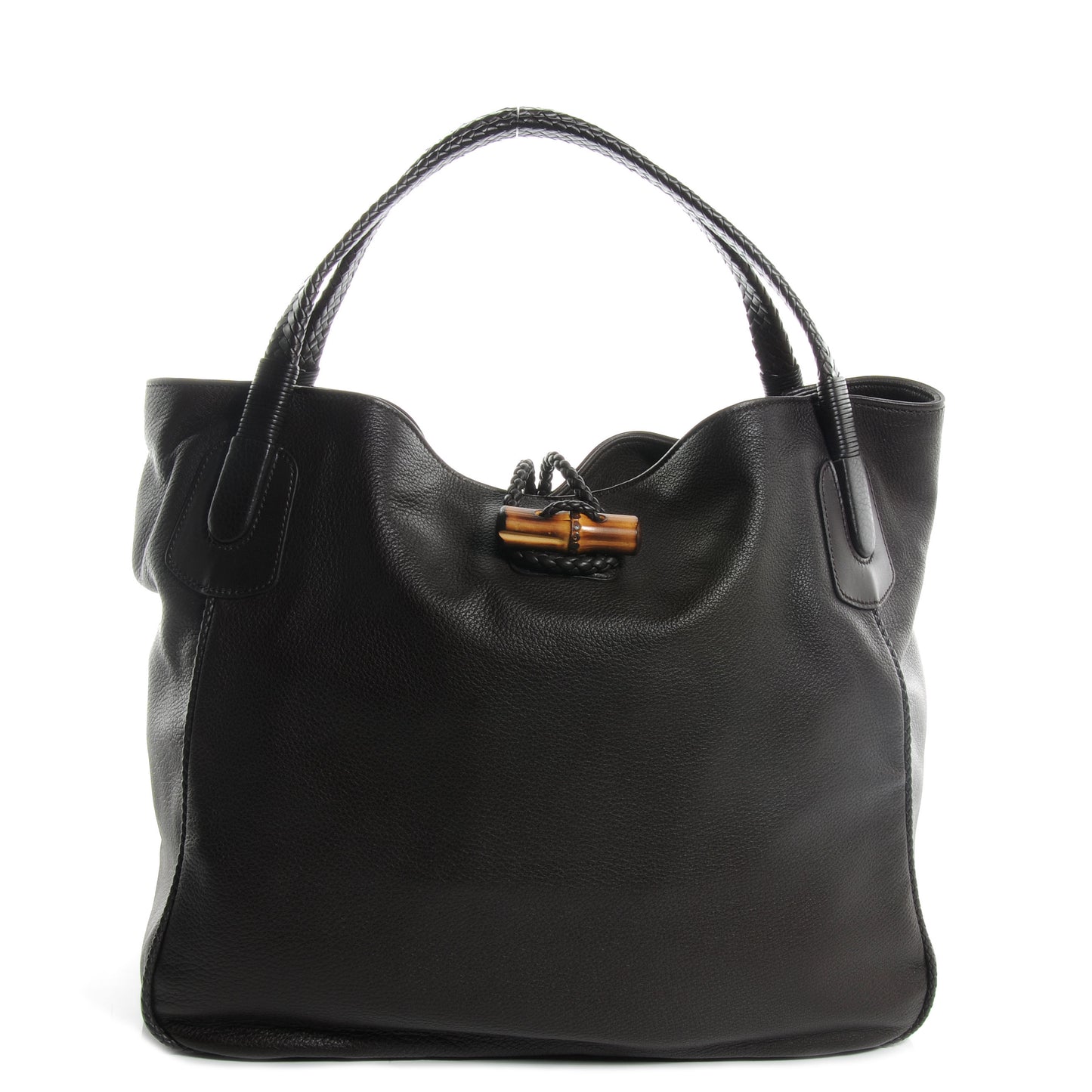 Deerskin Large Hip Bamboo Shoulder Bag Dark Cocoa
