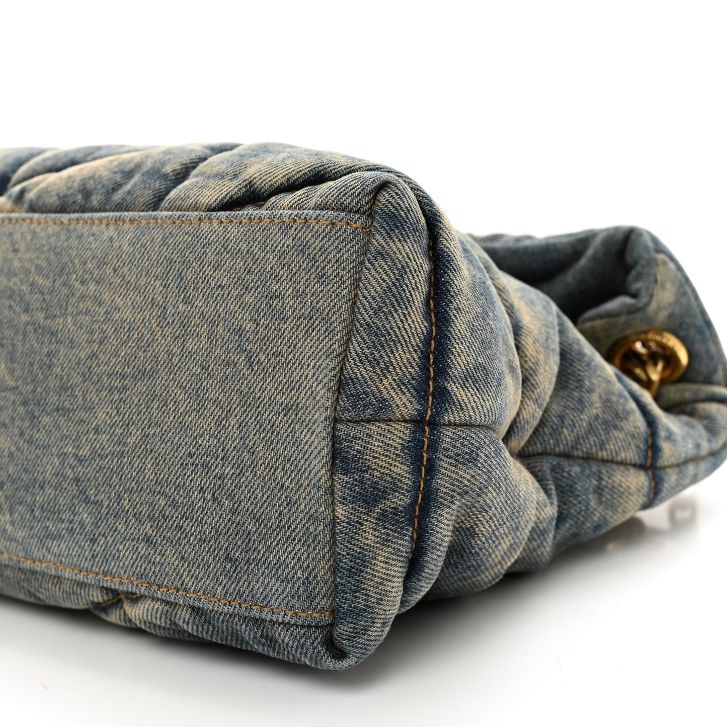 Denim Quilted Small Loulou Puffer Monogram Chain Satchel Blue Cinnamon