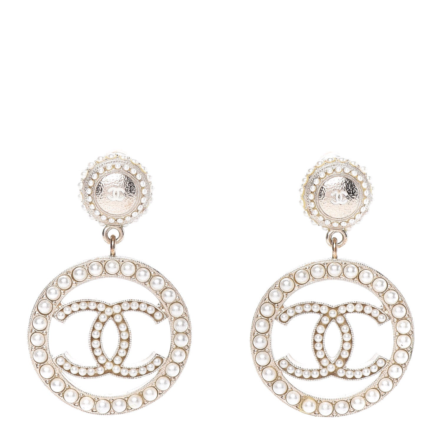 Chanel Pearl CC Drop Earrings Light Gold 1 of 5