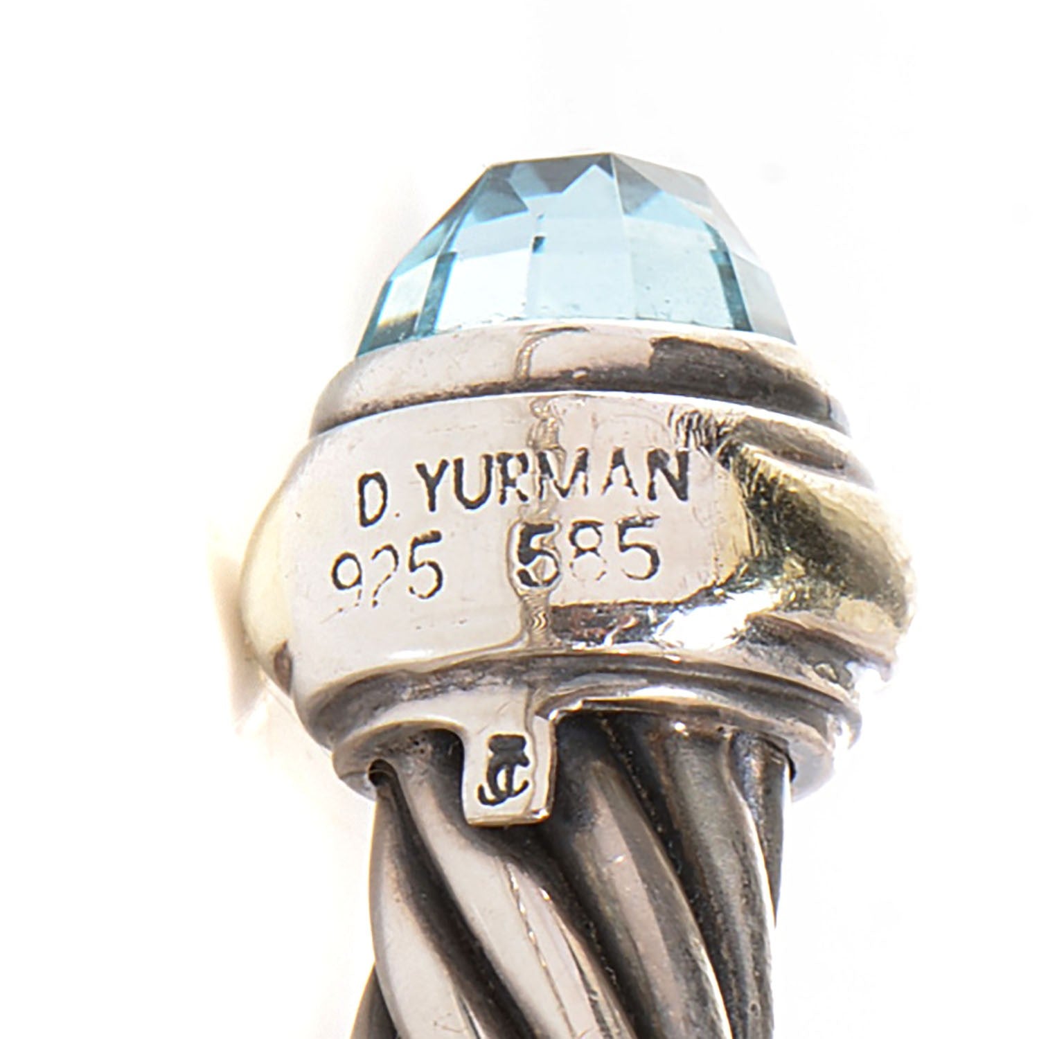 David Yurman Sterling Silver 14K Yellow Gold Blue Topaz 7mm Cable Classics Cuff 4 of 6