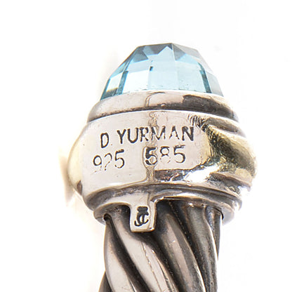 David Yurman Sterling Silver 14K Yellow Gold Blue Topaz 7mm Cable Classics Cuff 4 of 6