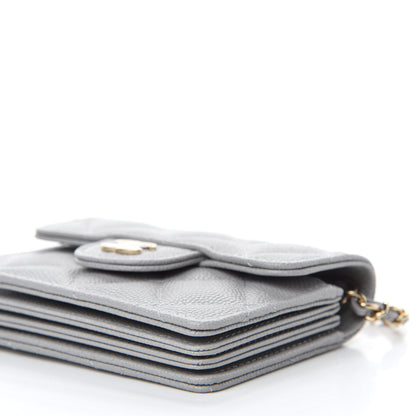 Chanel Caviar Quilted Flap Card Holder On Chain Grey 7 of 12