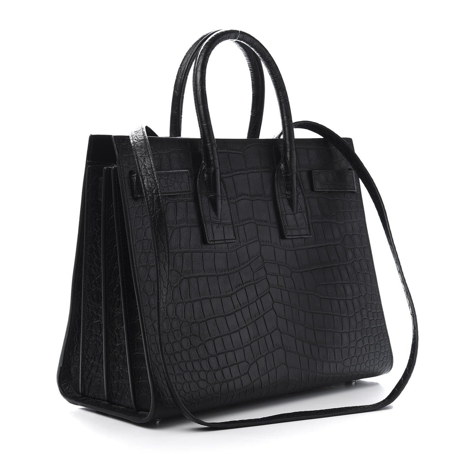 Saint Laurent Calfskin Crocodile Embossed Small Sac de Jour Black 3 of 10