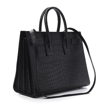 Saint Laurent Calfskin Crocodile Embossed Small Sac de Jour Black 3 of 10