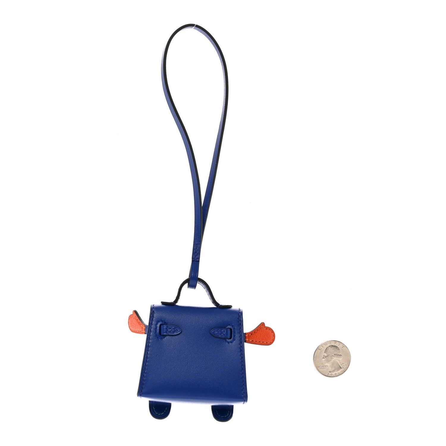 Hermes Tadelakt Chevre Mysore Kelly Quelle Idole Bag Charm Bleu Electrique Feu 2 of 5