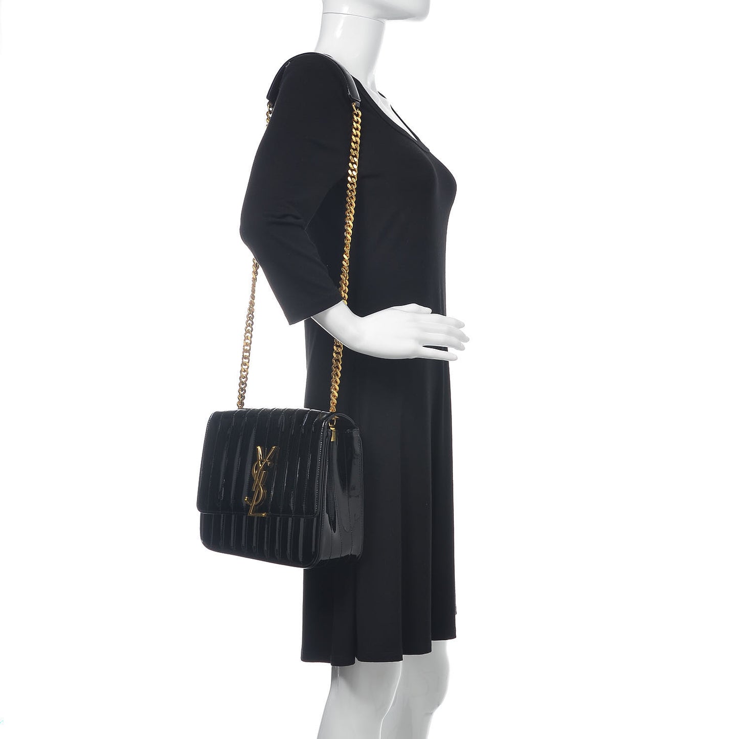 Patent Matelasse Monogram Large Vicky Chain Bag Black