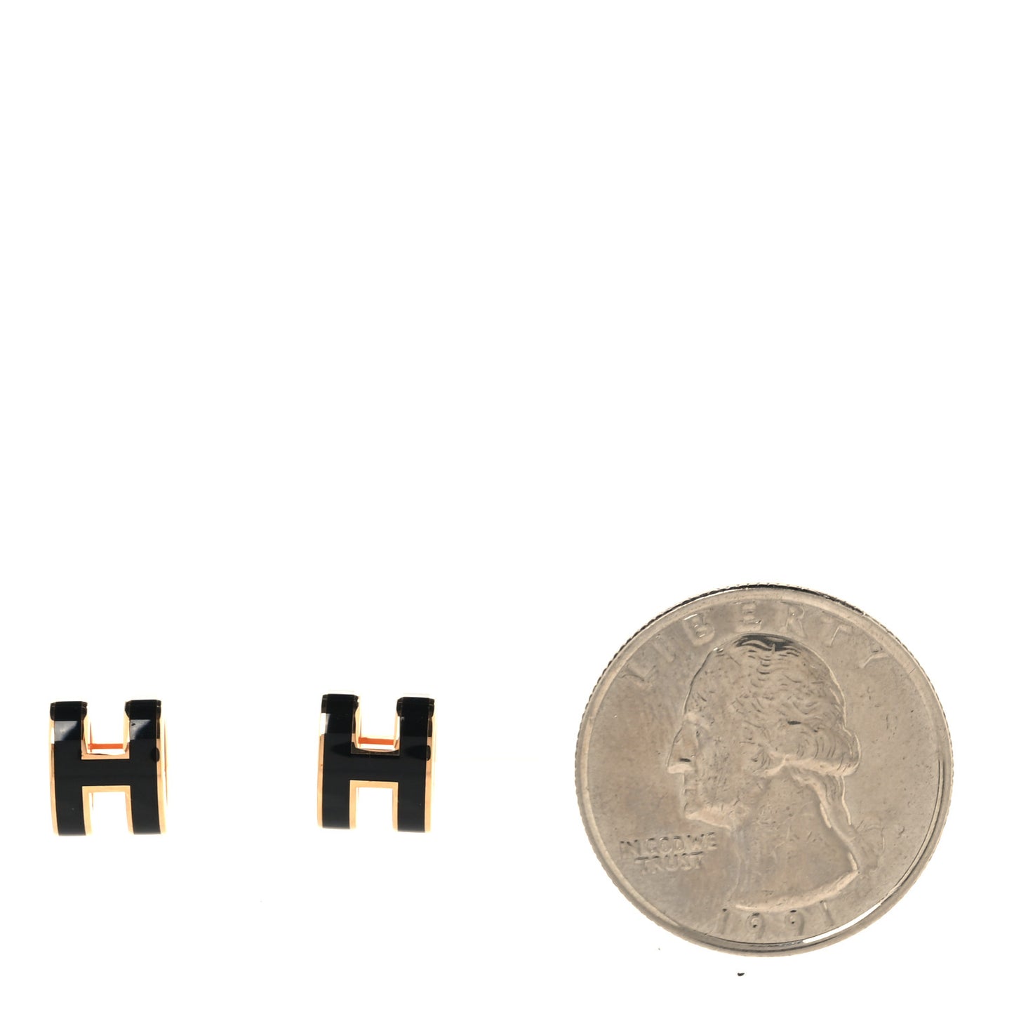 Gold Lacquered Mini Pop H Earrings Black