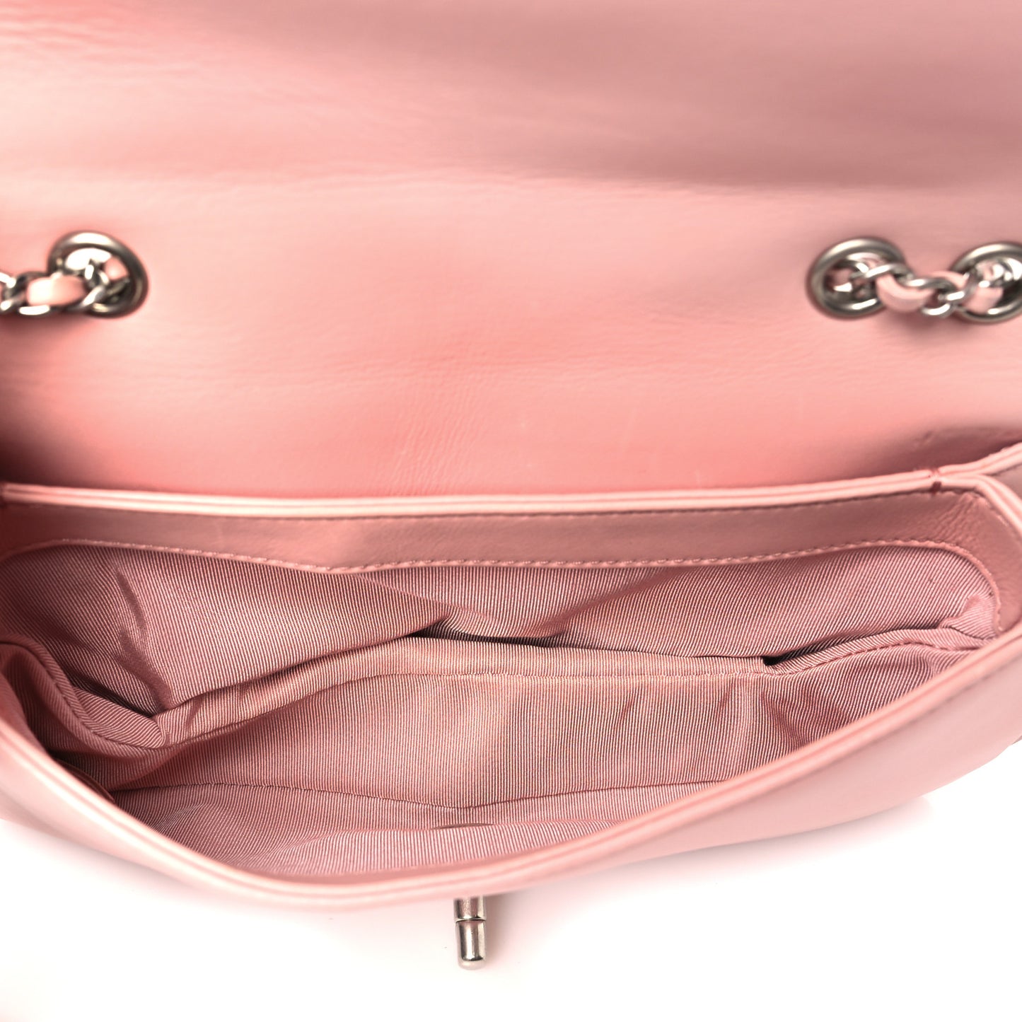 Calfskin Studded Chevron Quilted Flap Pink